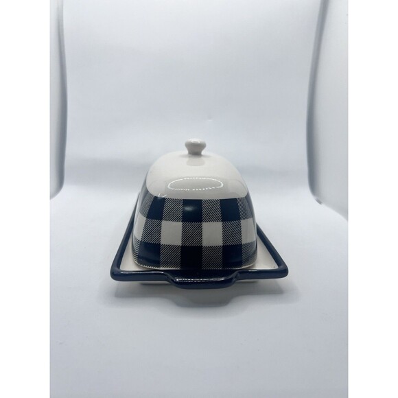 Hobby Lobby Black White Buffalo Checkered Butter Dish Lid Tray Ceramic - Picture 10 of 12